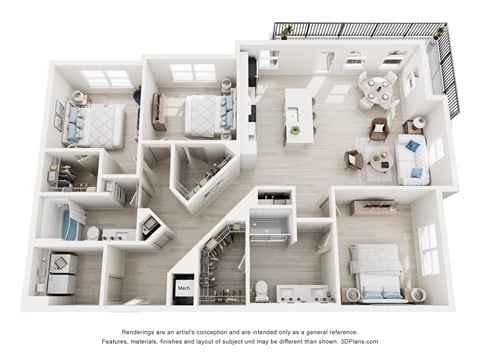 Floor plan for 3 beds, 2 baths, 1515 sqft